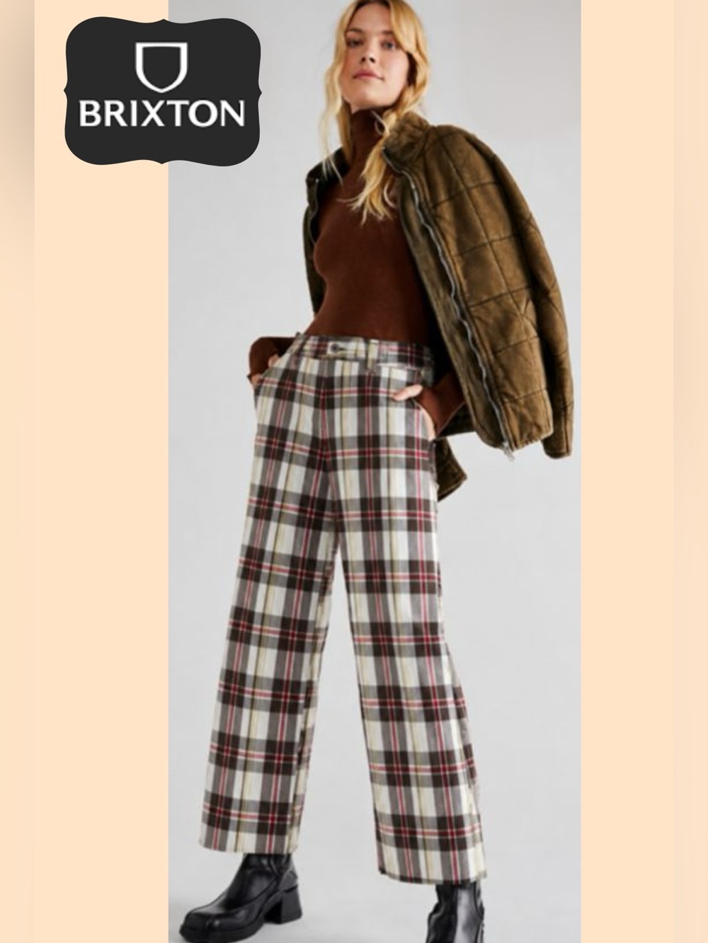 Free People x Brixton Victory
Wide Leg Pant Off White/Dark Earth Sz 25